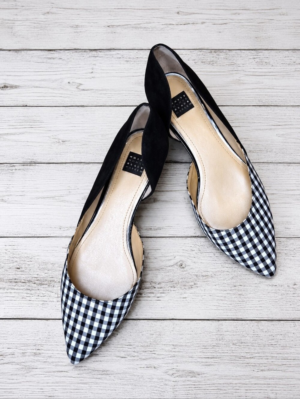 White House Black Market Christine Check Suede Silver Heel Classic Slip On Flats